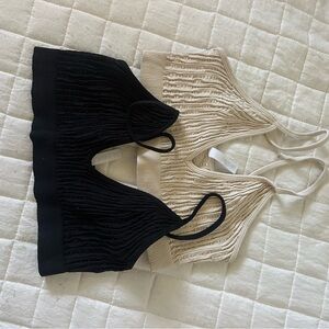 Black and Cream Knit Bralette Set